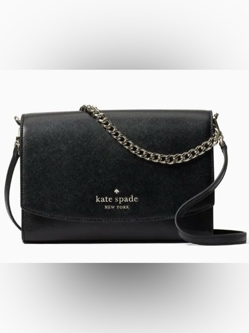 NEW! Kate Spade Eva Wallet On A Chain – Black Pebbled Leather - Picture 3 of 12